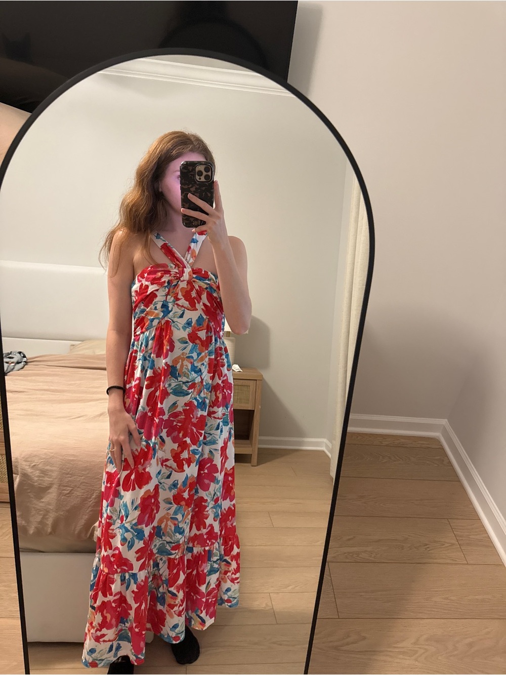 Floral Halter Maxi Dress in Red and Blue